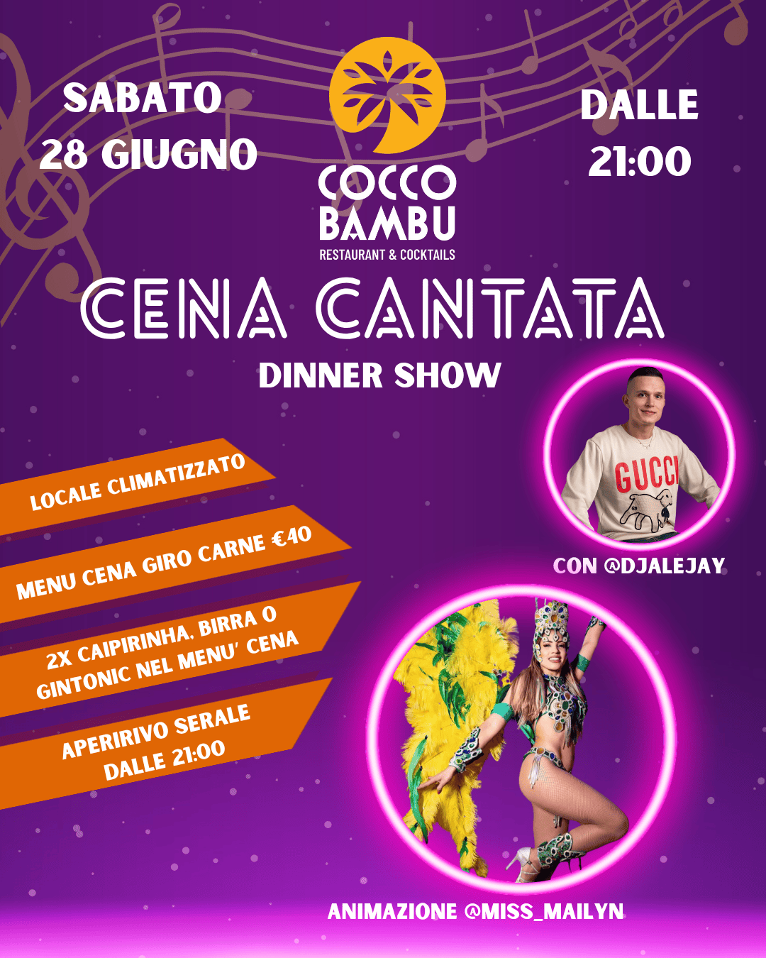 Cena con Spettacolo - musica dal vivo - Cocco Bambù Daverio